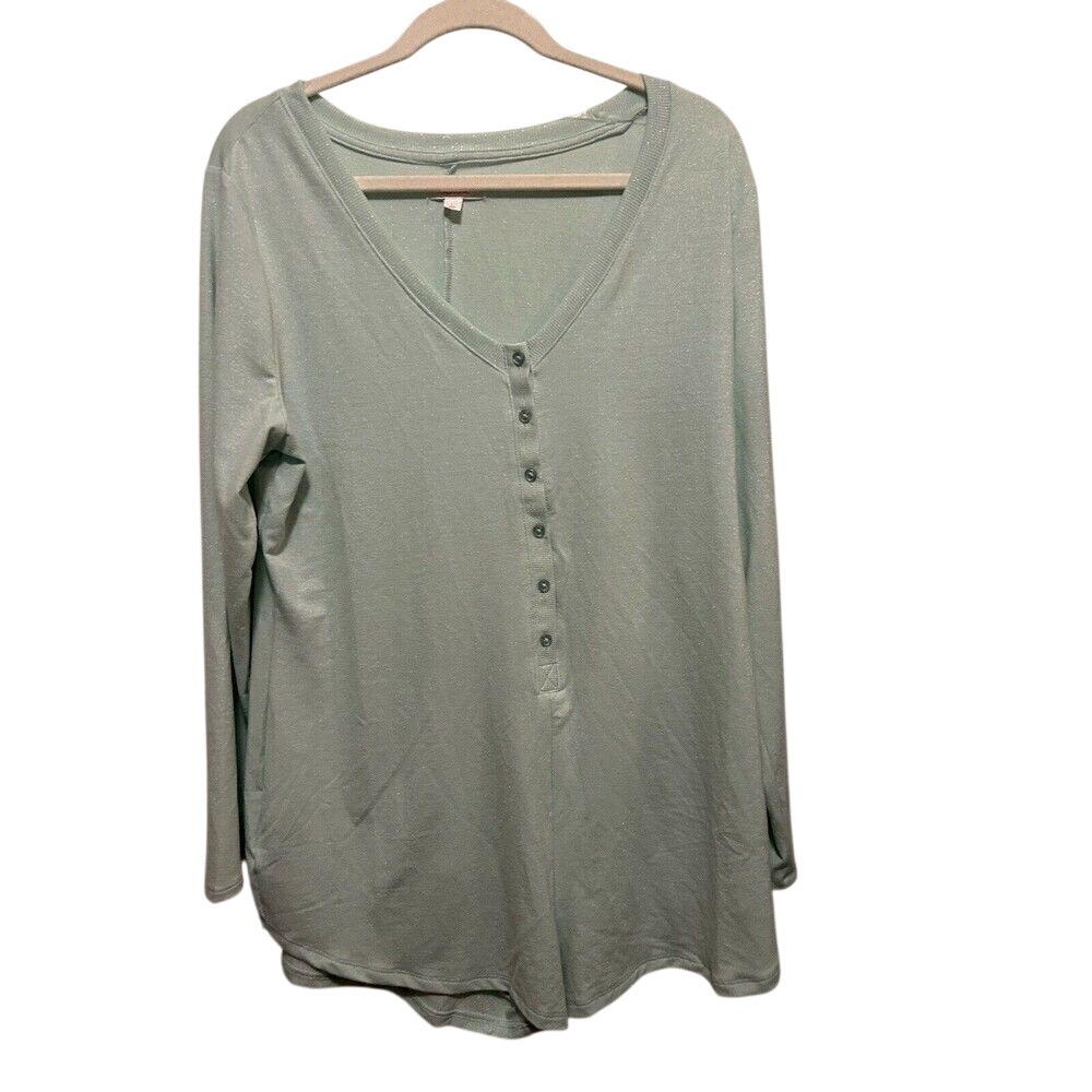 Colsie Glitter Romper Short Pajama Long Sleeve Mint Green Women's L Metallic EUC
